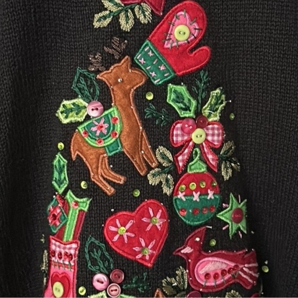 QUACKER FACTORY Vintage Christmas Sweater Light Up Embroidered Holiday Medium - Picture 5 of 17